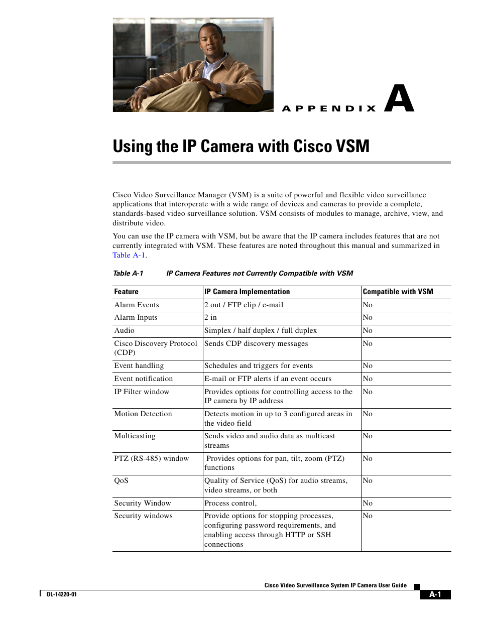 Using the ip camera with cisco vsm, A p p e n d i x, Appendix a, “using the ip camera with cisco vsm | Appendix a, “using the ip camera with cisco | Cisco CIVS-IPC-2500 User Manual | Page 69 / 82