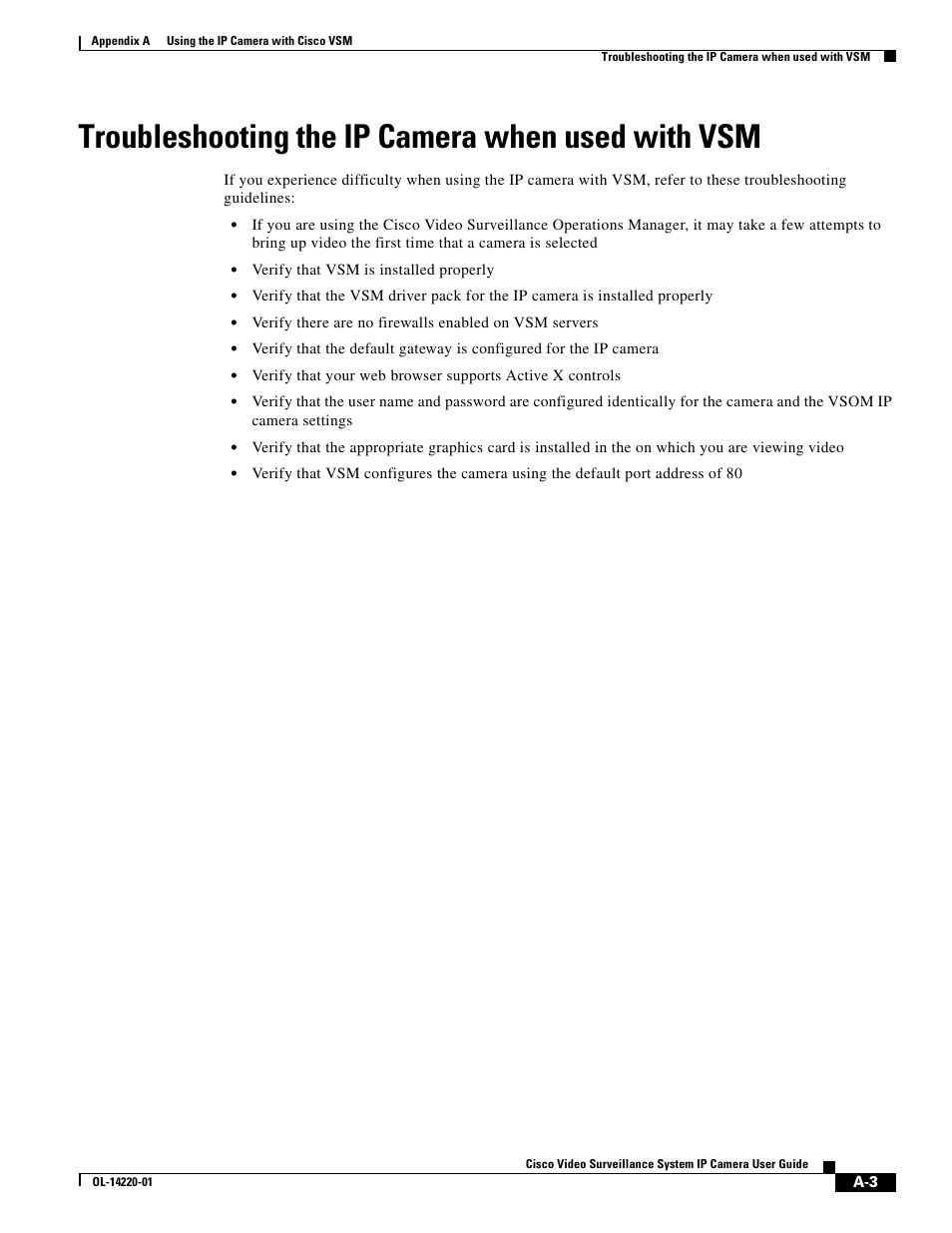 Troubleshooting the ip camera when used with vsm | Cisco CIVS-IPC-2500 User Manual | Page 71 / 82