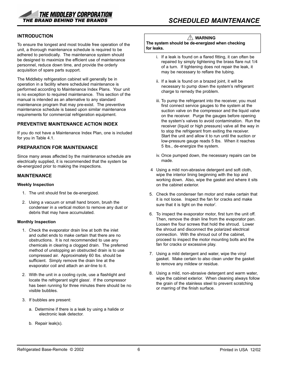 Scheduled maintenance | Southbend 20108RSB User Manual | Page 6 / 24