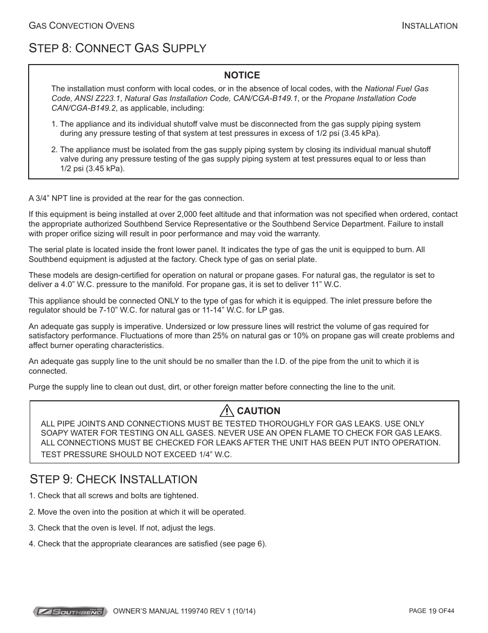 Onnect, Upply, Heck | Nstallation | Southbend SL-Series User Manual | Page 19 / 44