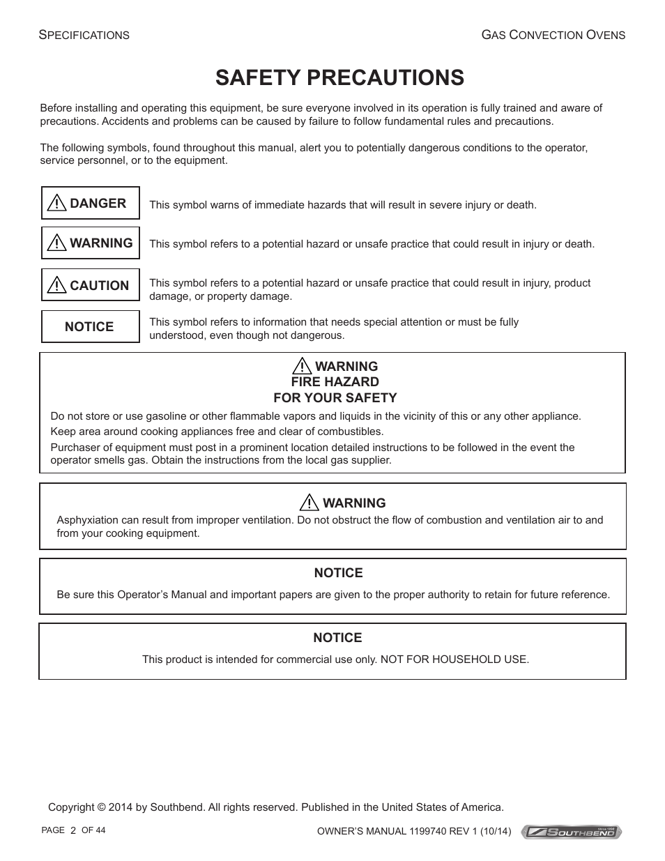 Safety precautions | Southbend SL-Series User Manual | Page 2 / 44