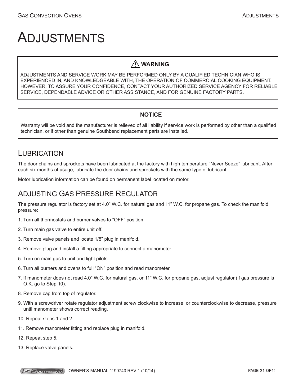 Djustments | Southbend SL-Series User Manual | Page 31 / 44