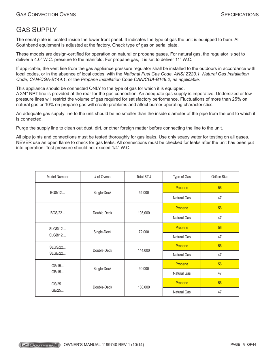Upply | Southbend SL-Series User Manual | Page 5 / 44