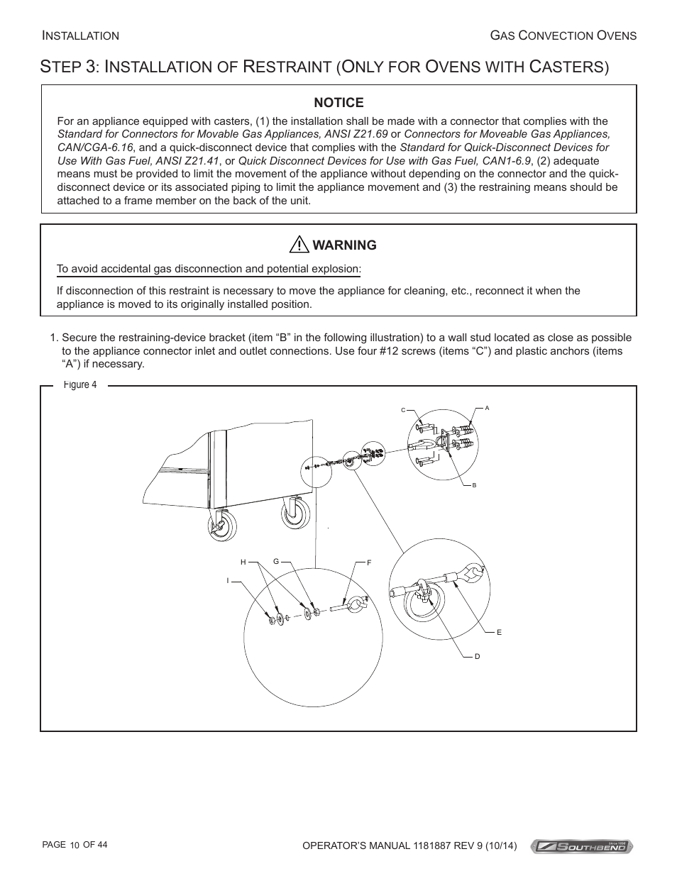 Nstallation of, Estraint, Nly for | Vens with, Asters) | Southbend B-Series User Manual | Page 10 / 44