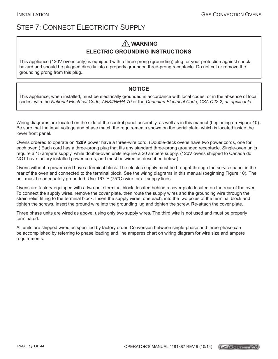 Onnect, Lectricity, Upply | Southbend B-Series User Manual | Page 18 / 44