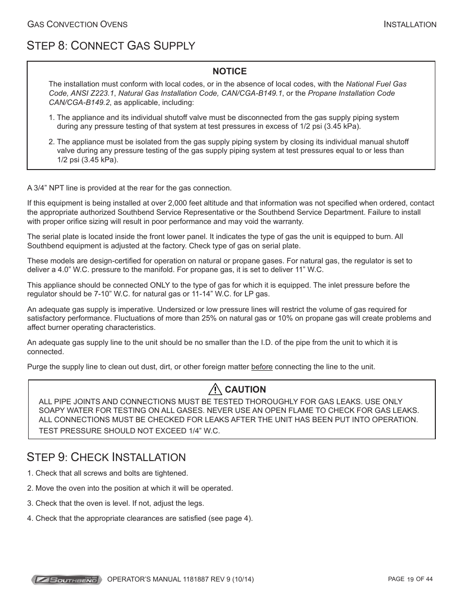 Onnect, Upply, Heck | Nstallation | Southbend B-Series User Manual | Page 19 / 44