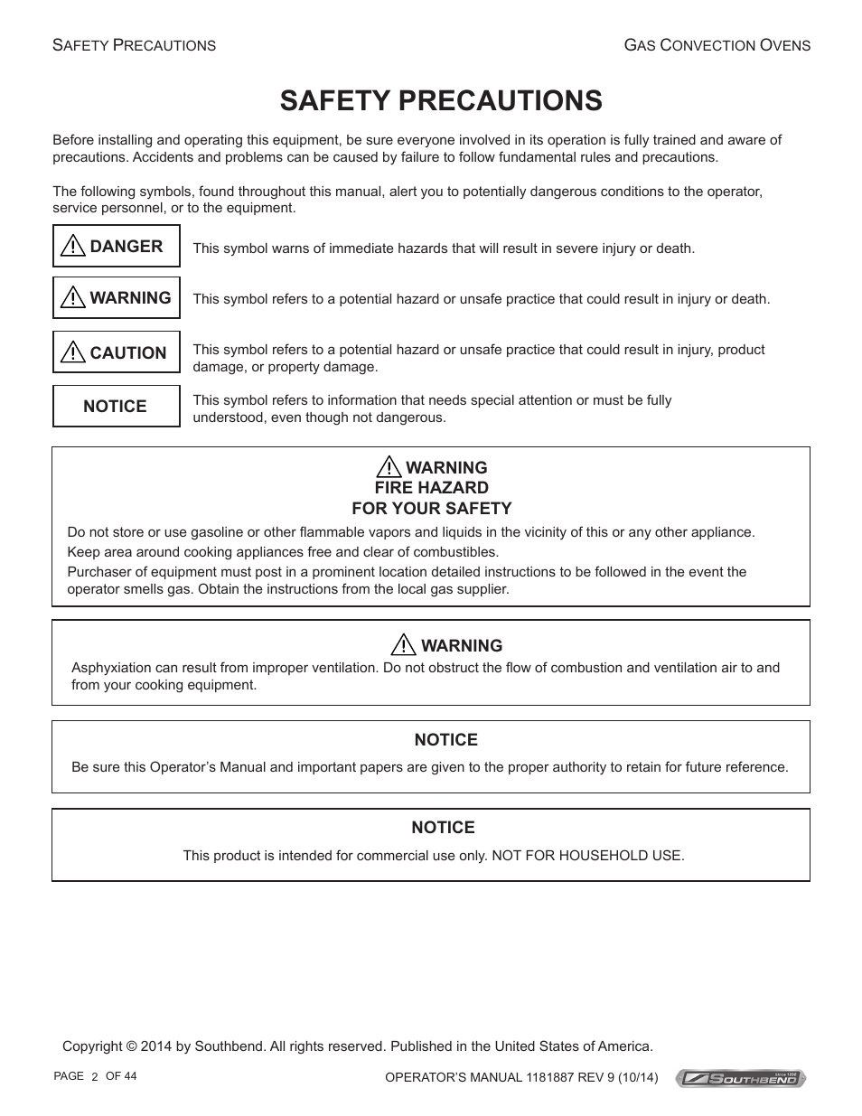 Safety precautions | Southbend B-Series User Manual | Page 2 / 44
