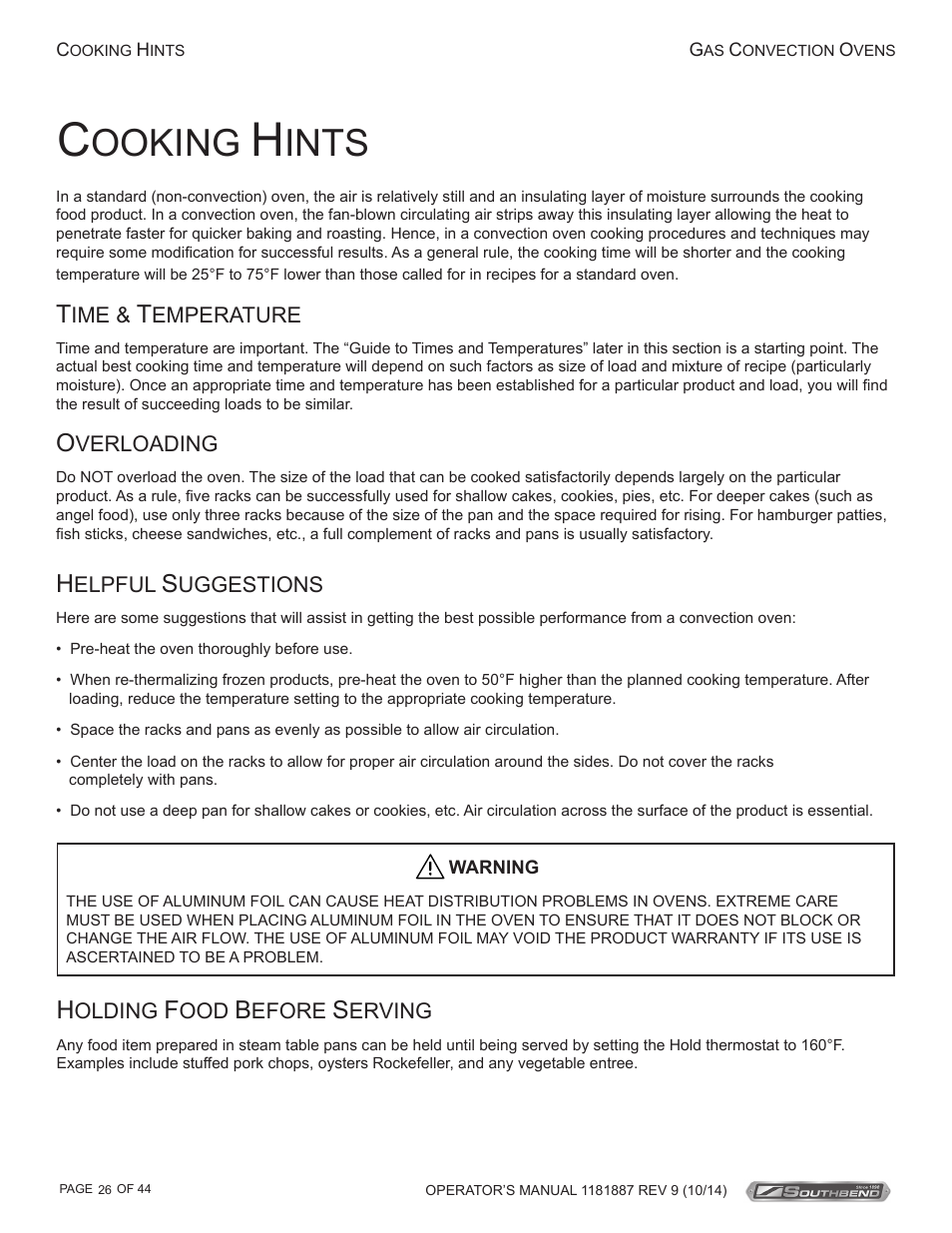 Ooking, Ints | Southbend B-Series User Manual | Page 26 / 44
