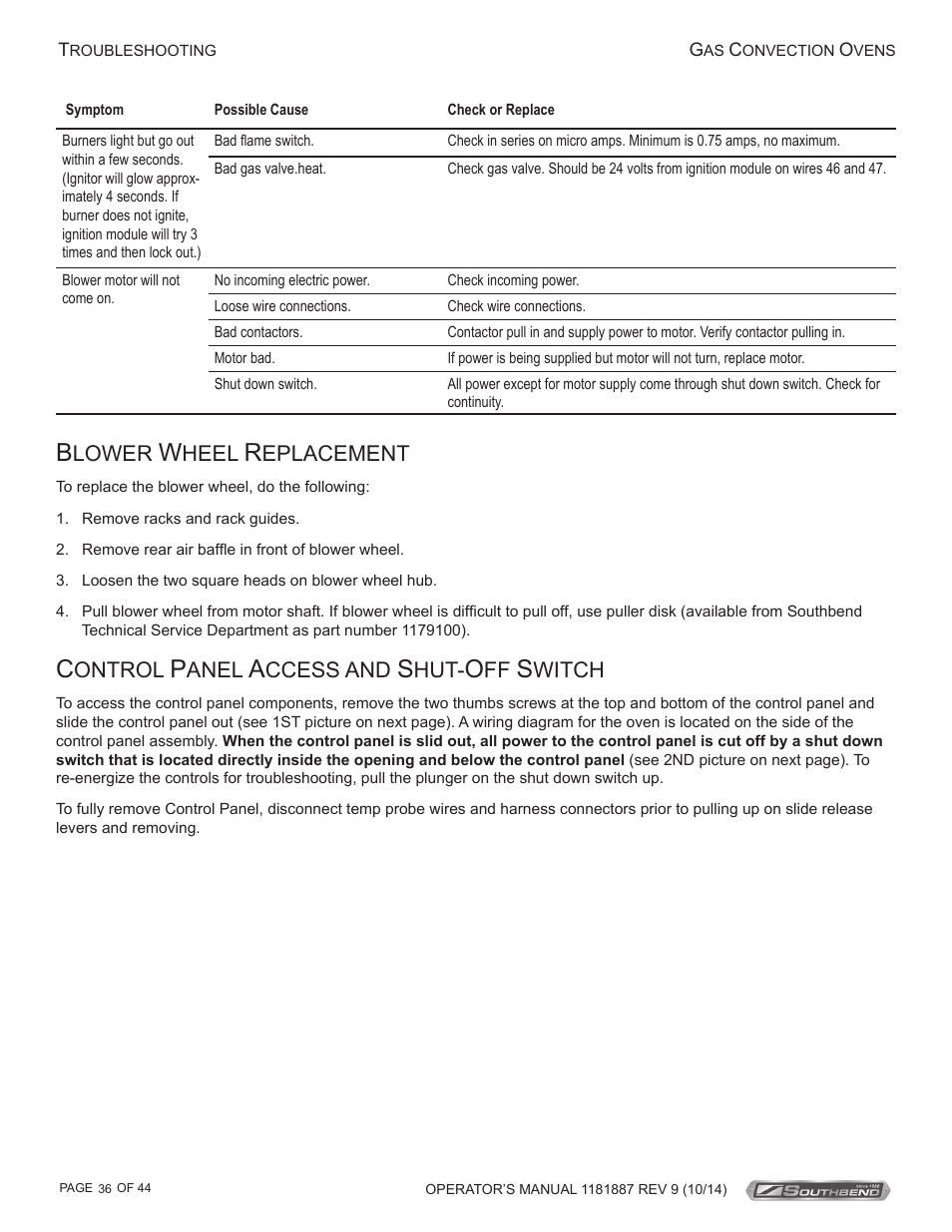 Lower, Heel, Eplacement | Ontrol, Anel, Ccess and, Witch | Southbend B-Series User Manual | Page 36 / 44