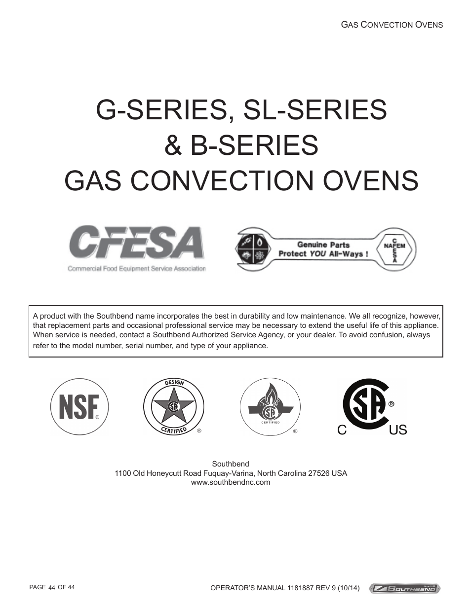 Southbend B-Series User Manual | Page 44 / 44