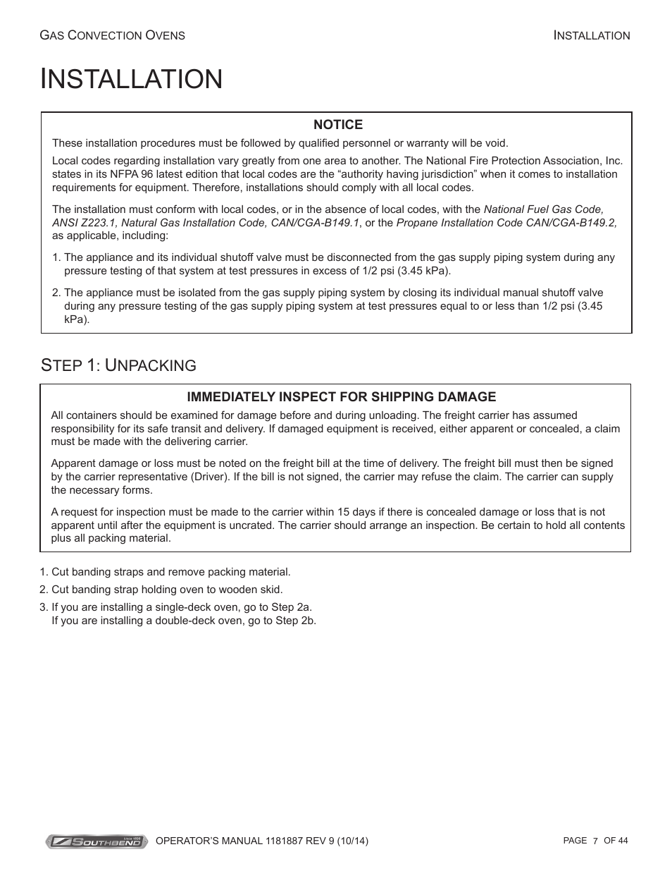 Nstallation, Npacking | Southbend B-Series User Manual | Page 7 / 44