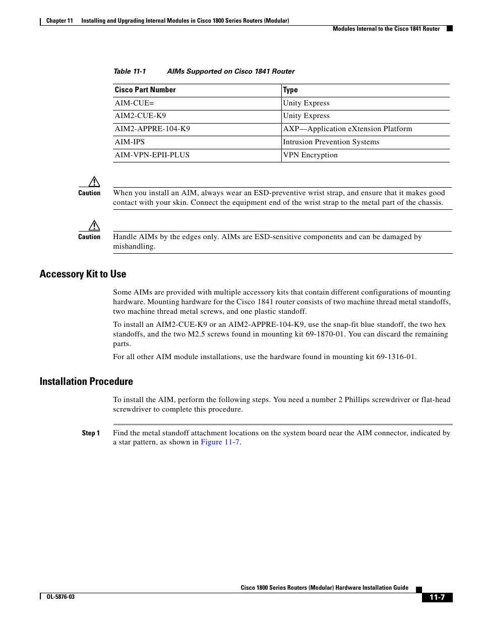Accessory kit to use, Installation procedure | Cisco 1800 Series User Manual | Page 7 / 12