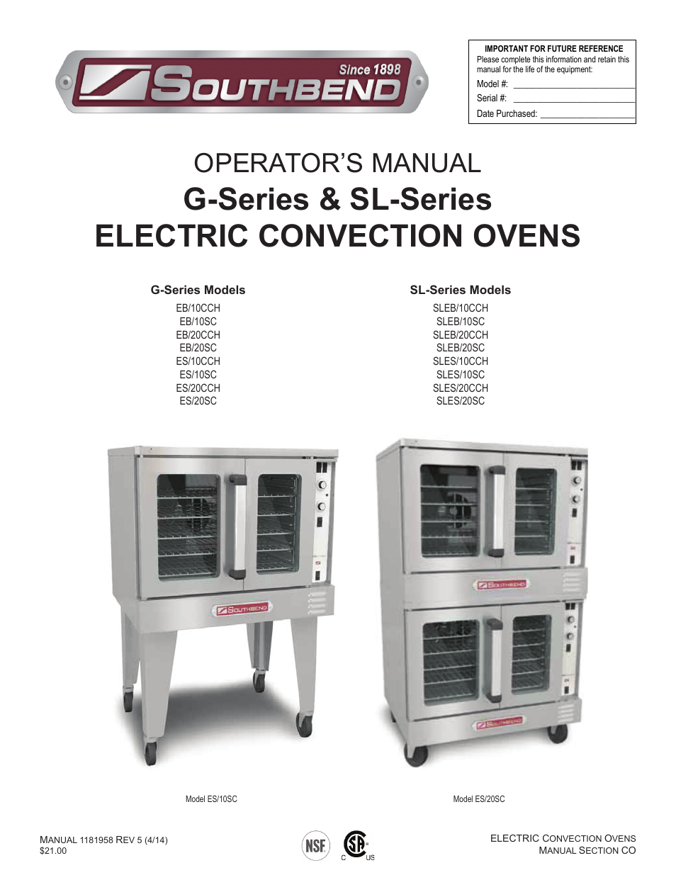 Southbend SL-Series User Manual | 47 pages