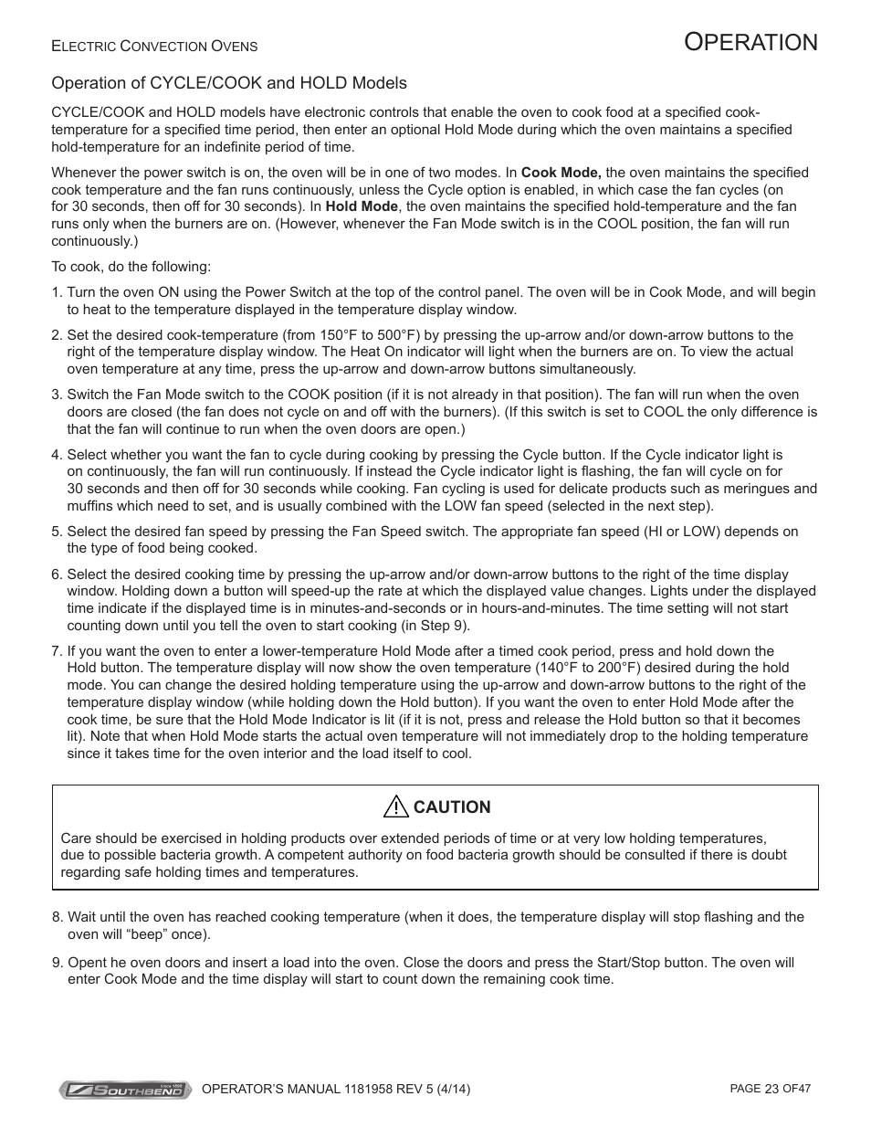 Peration | Southbend SL-Series User Manual | Page 23 / 47