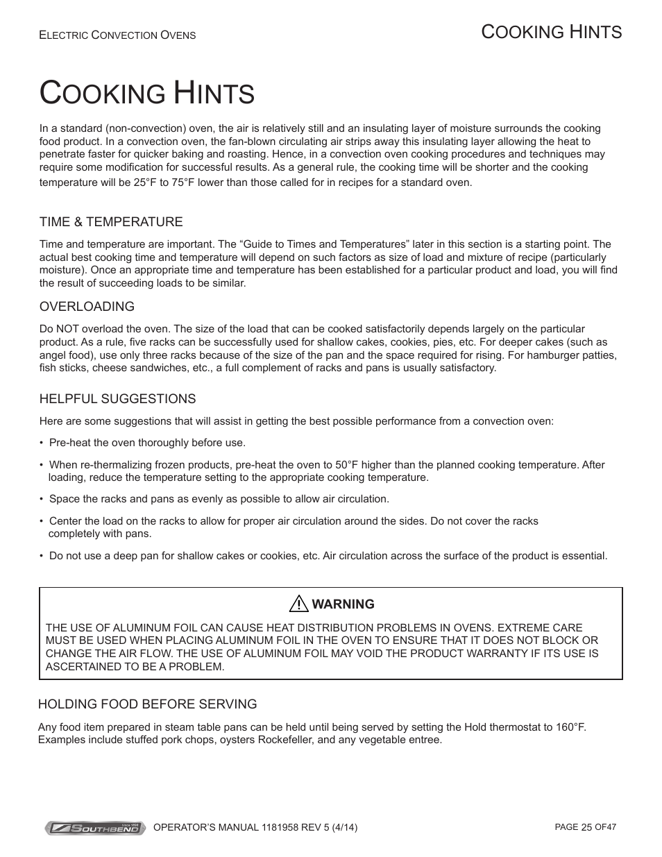 Ooking, Ints | Southbend SL-Series User Manual | Page 25 / 47