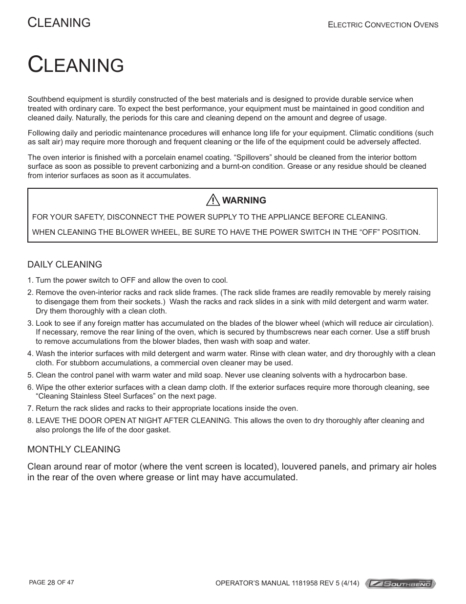 Leaning | Southbend SL-Series User Manual | Page 28 / 47