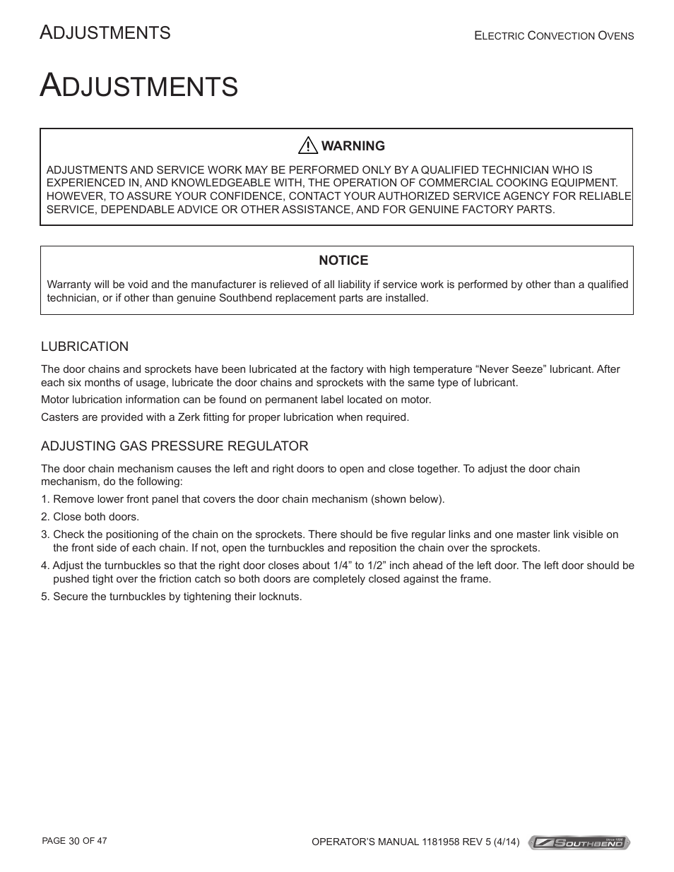 Djustments | Southbend SL-Series User Manual | Page 30 / 47