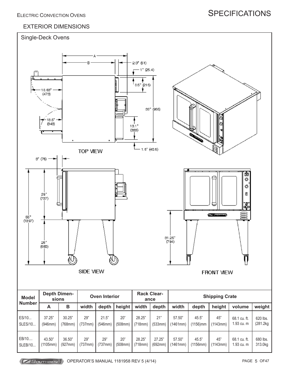 Pecifications | Southbend SL-Series User Manual | Page 5 / 47