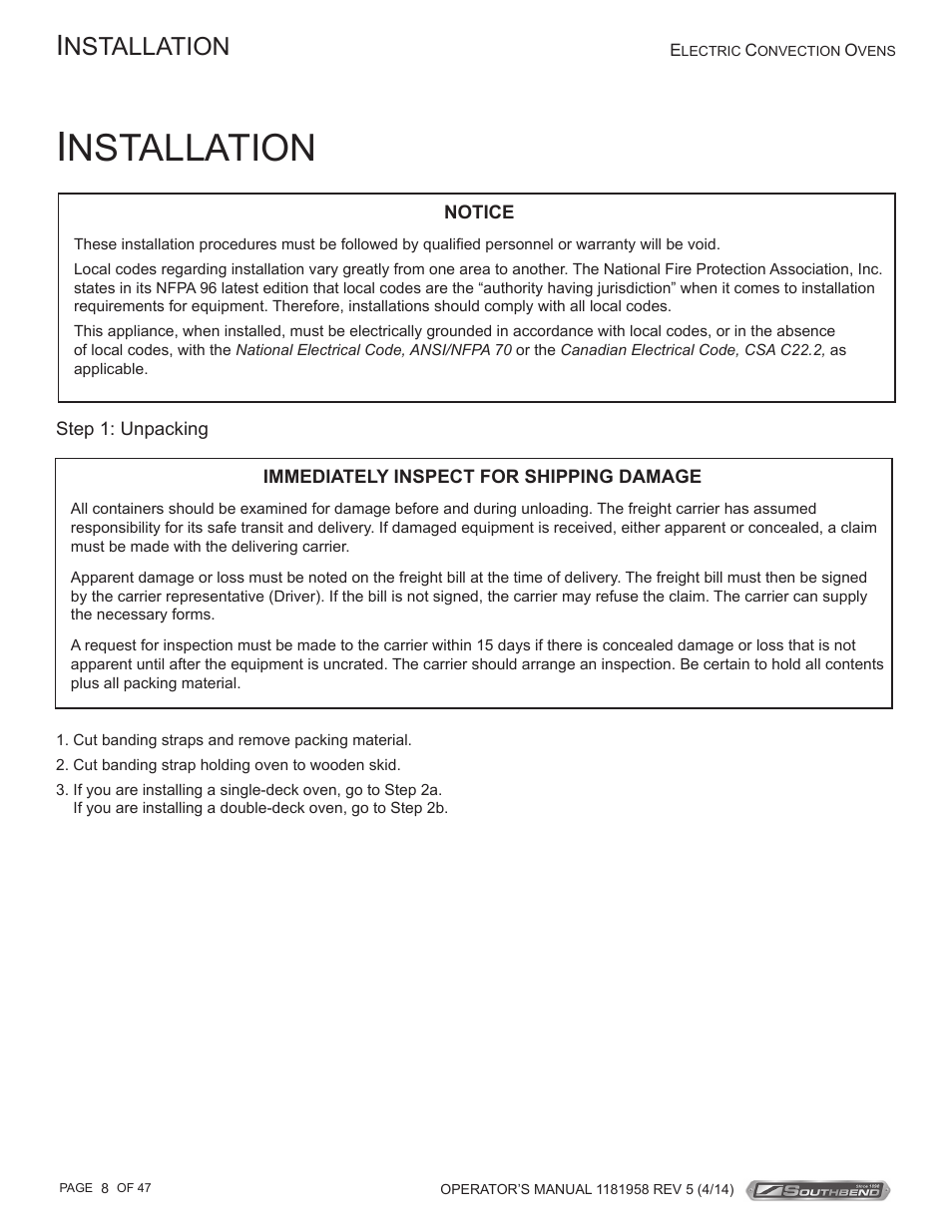 Nstallation | Southbend SL-Series User Manual | Page 8 / 47