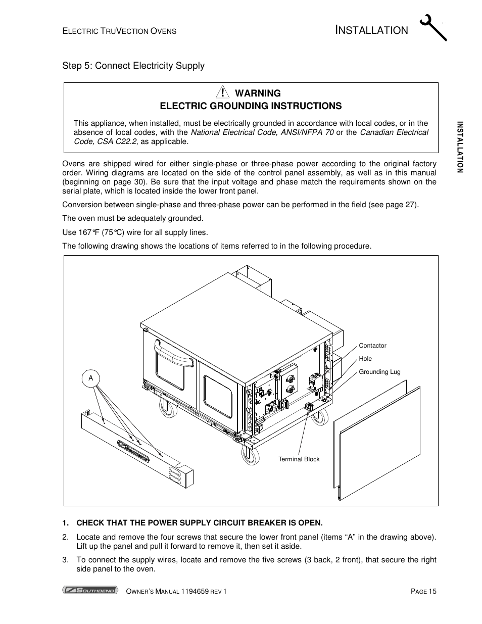 Nstallation | Southbend TVES-30SC User Manual | Page 15 / 37