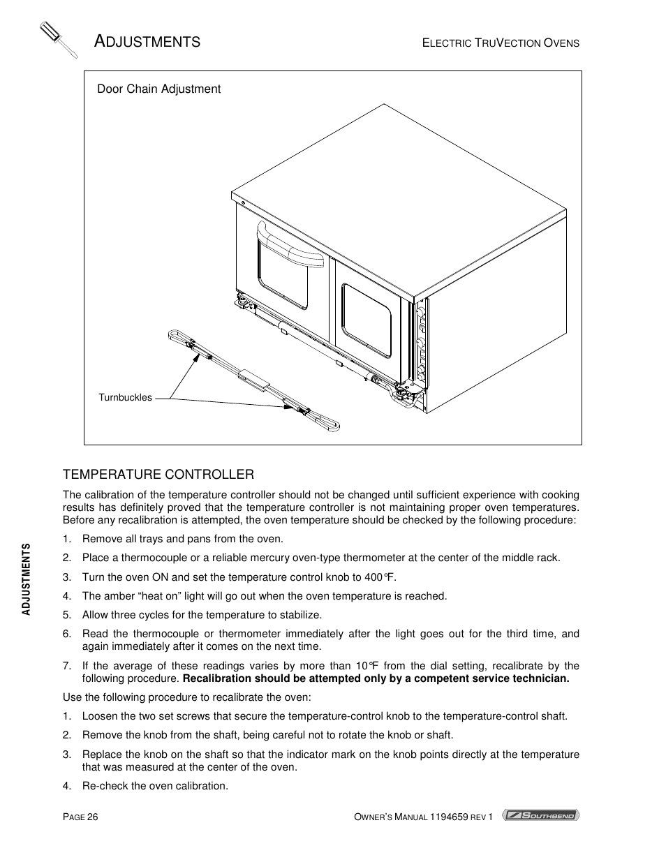 Djustments | Southbend TVES-30SC User Manual | Page 26 / 37