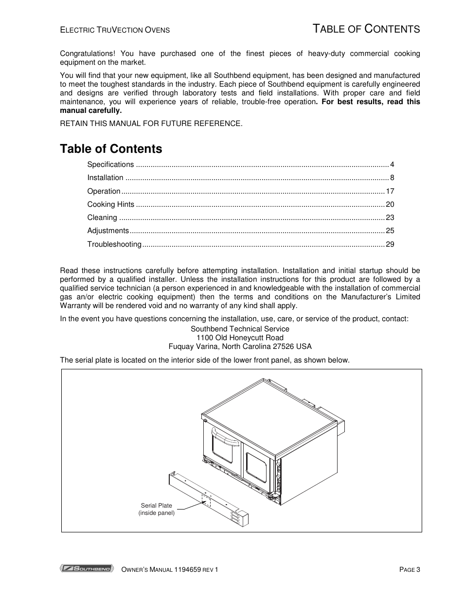 Southbend TVES-30SC User Manual | Page 3 / 37