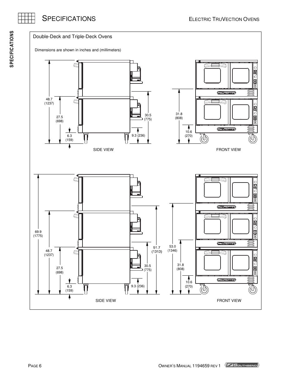 Pecifications | Southbend TVES-30SC User Manual | Page 6 / 37