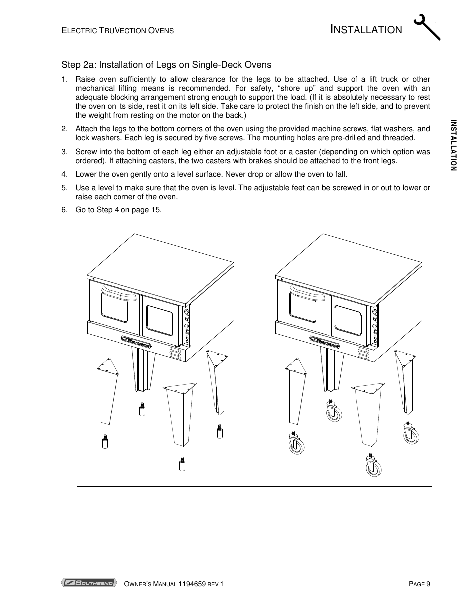 Nstallation | Southbend TVES-30SC User Manual | Page 9 / 37