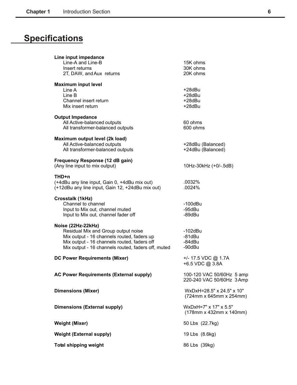 Ch 1, Specifications | Speck Electronics LiLo User Manual | Page 10 / 38