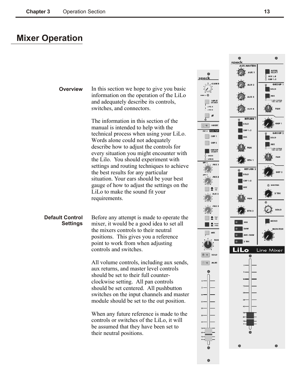 Ch 3, Mixer operation | Speck Electronics LiLo User Manual | Page 17 / 38