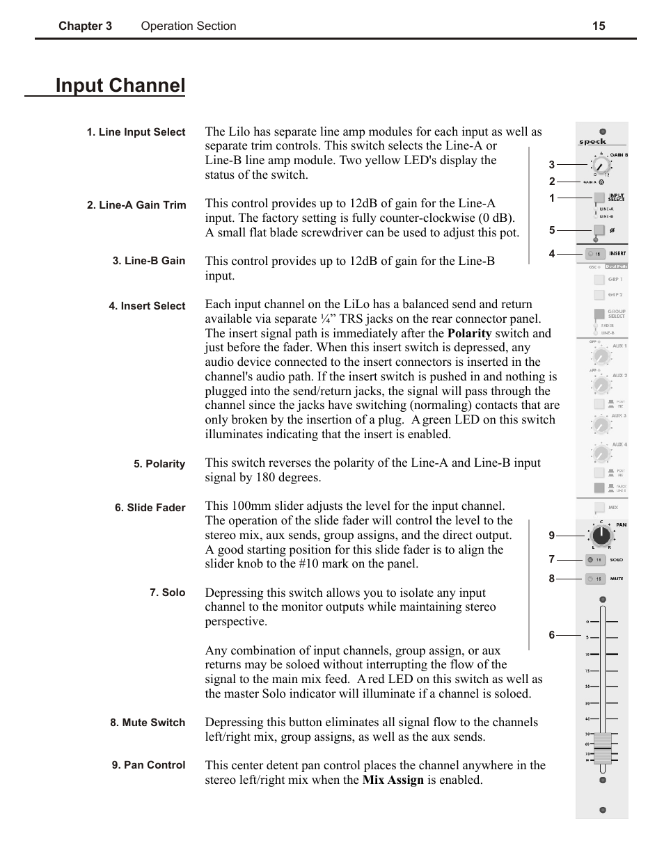 Ch 3, Input channel | Speck Electronics LiLo User Manual | Page 19 / 38