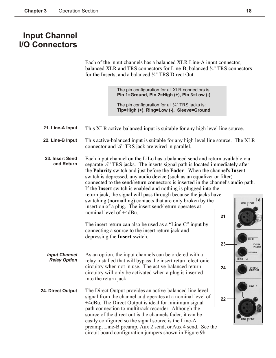 Ch 3, Input channel i/o connectors | Speck Electronics LiLo User Manual | Page 22 / 38