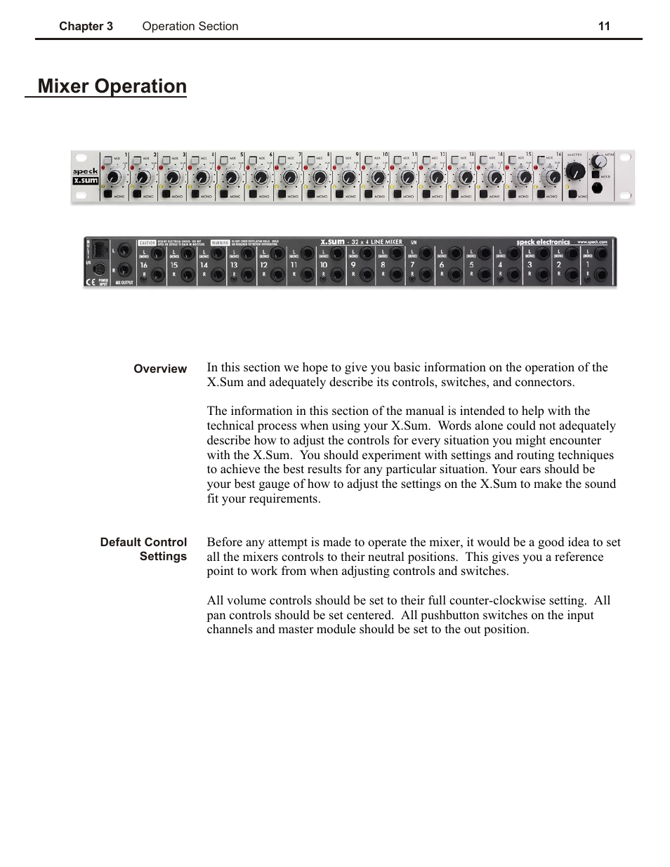 Ch 3, Mixer operation | Speck Electronics X.Sum User Manual | Page 15 / 26