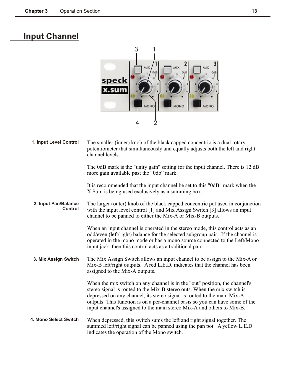 Ch 3, Input channel | Speck Electronics X.Sum User Manual | Page 17 / 26