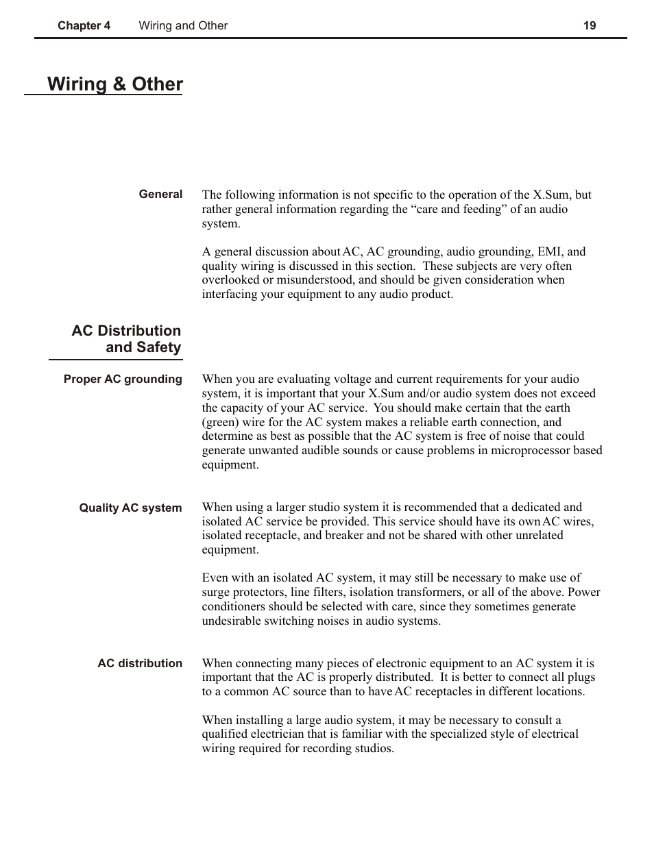 Wiring & other | Speck Electronics X.Sum User Manual | Page 23 / 26
