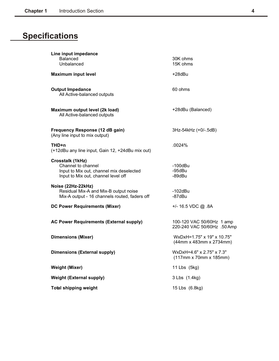Ch 1, Specifications | Speck Electronics X.Sum User Manual | Page 8 / 26