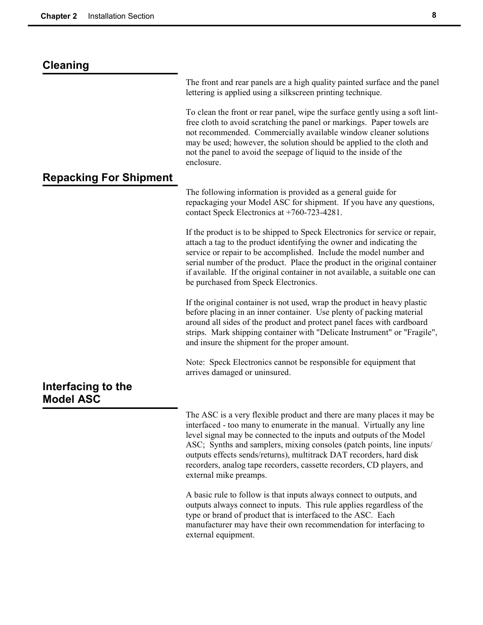 Speck Electronics ASC User Manual | Page 12 / 27
