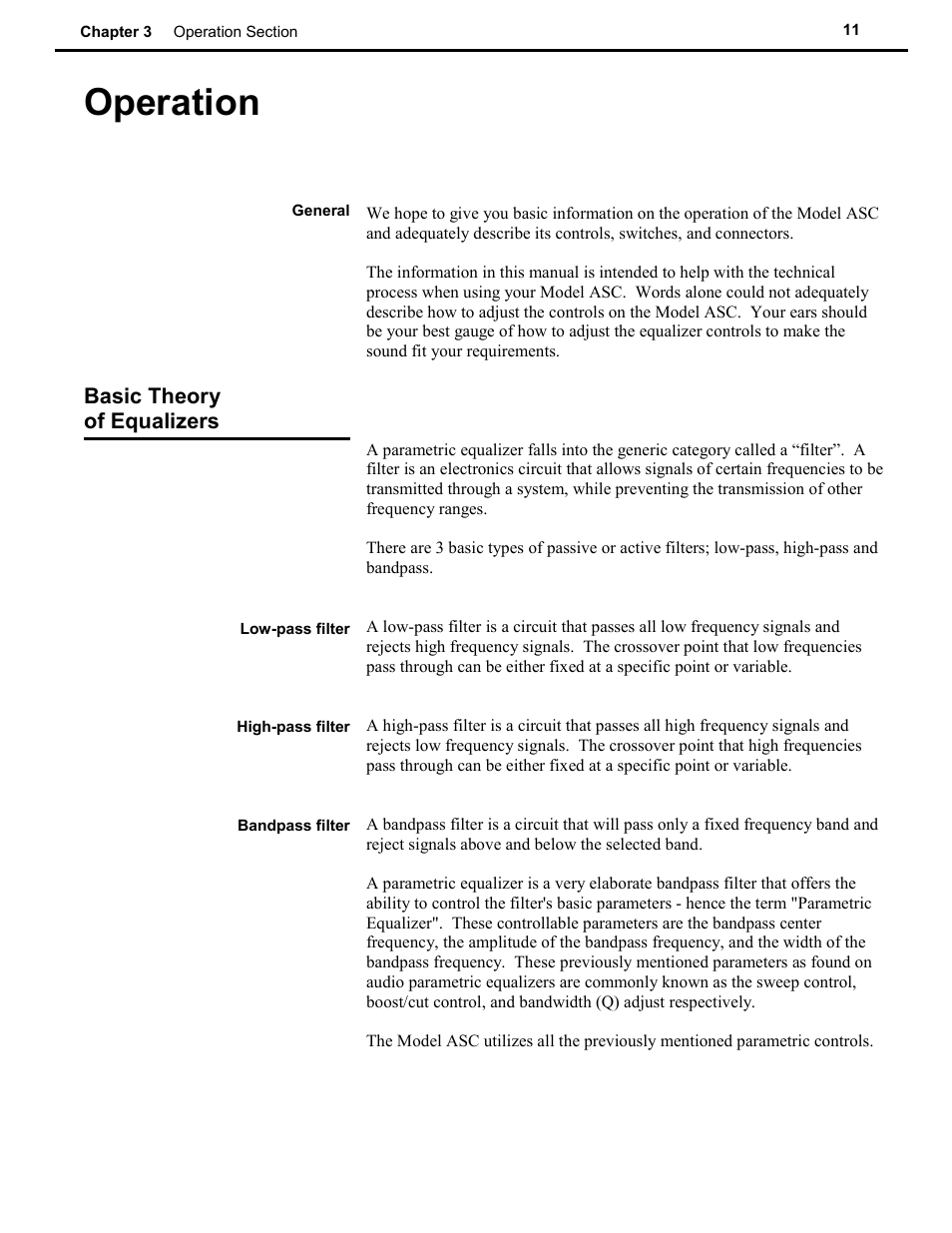 Operation | Speck Electronics ASC User Manual | Page 15 / 27