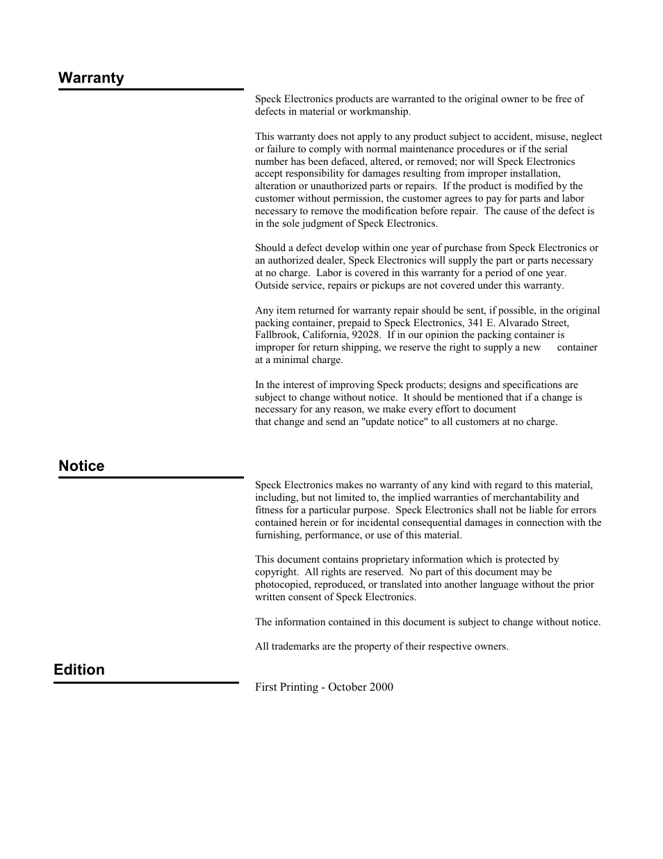 Speck Electronics ASC User Manual | Page 2 / 27