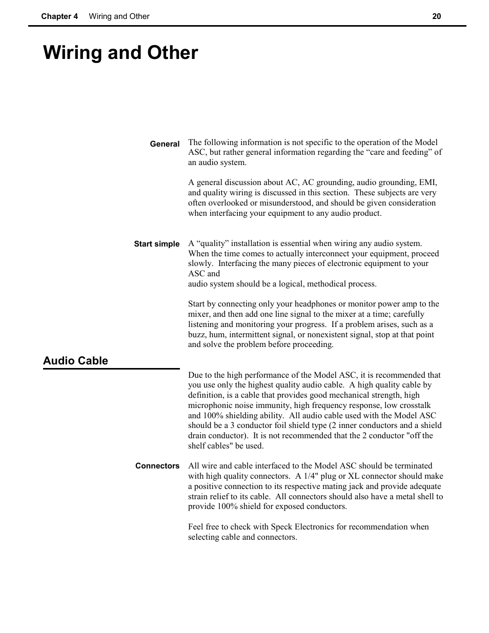 Wiring and other | Speck Electronics ASC User Manual | Page 24 / 27