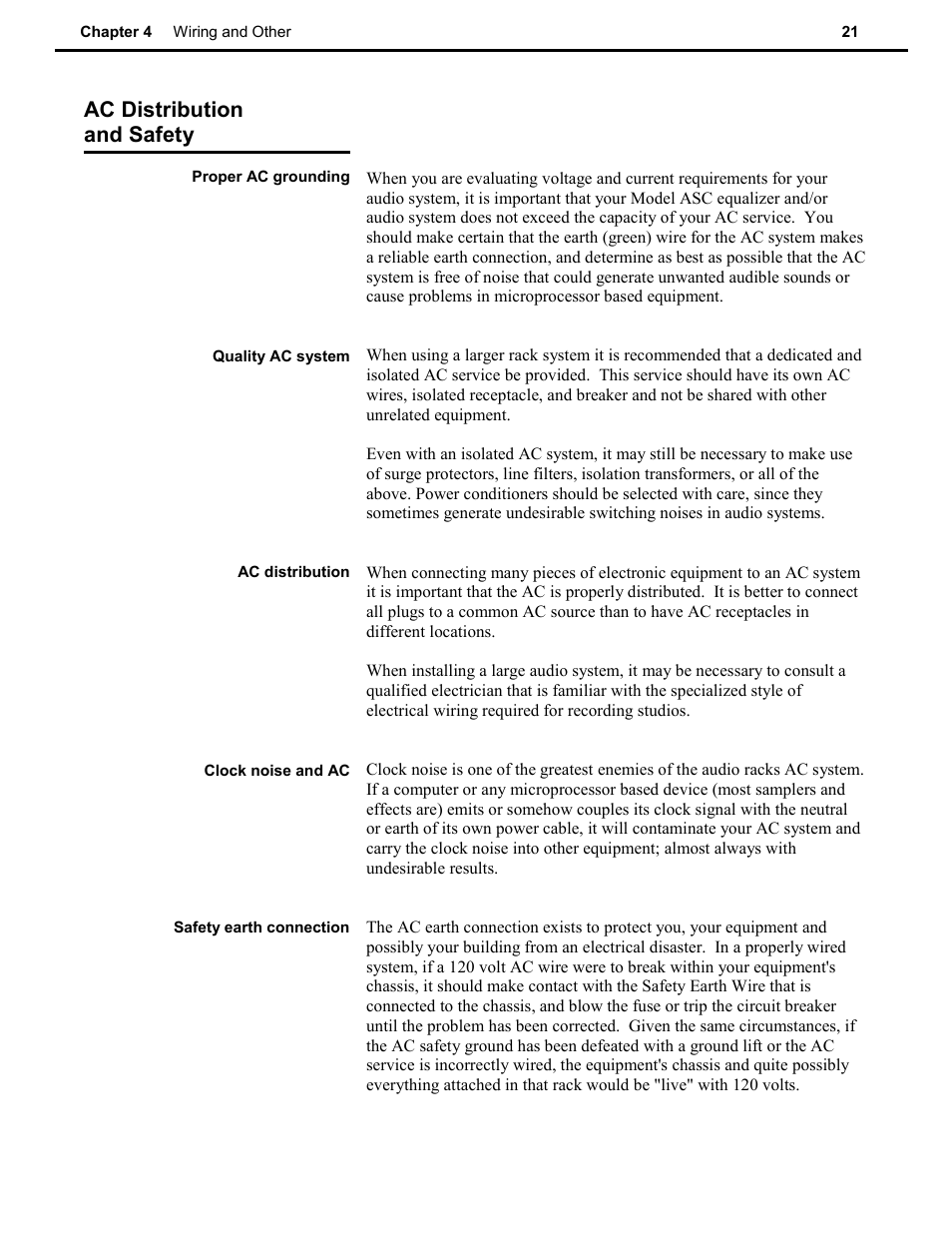 Ac distribution and safety | Speck Electronics ASC User Manual | Page 25 / 27