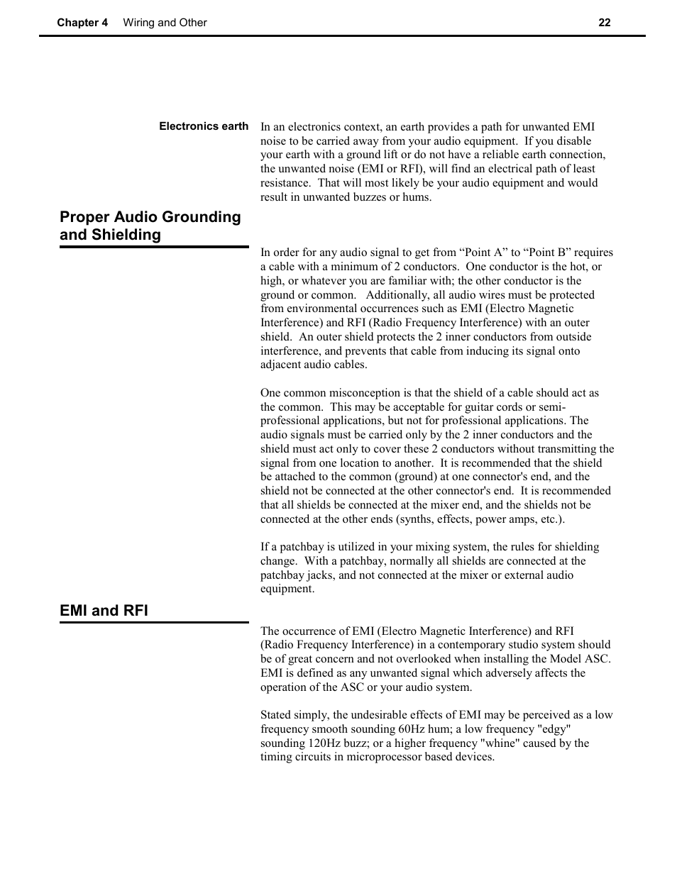 Proper audio grounding and shielding, Emi and rfi | Speck Electronics ASC User Manual | Page 26 / 27