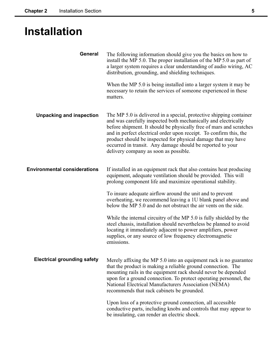 Ch 2, Installation | Speck Electronics MicPre 5.0 User Manual | Page 11 / 35