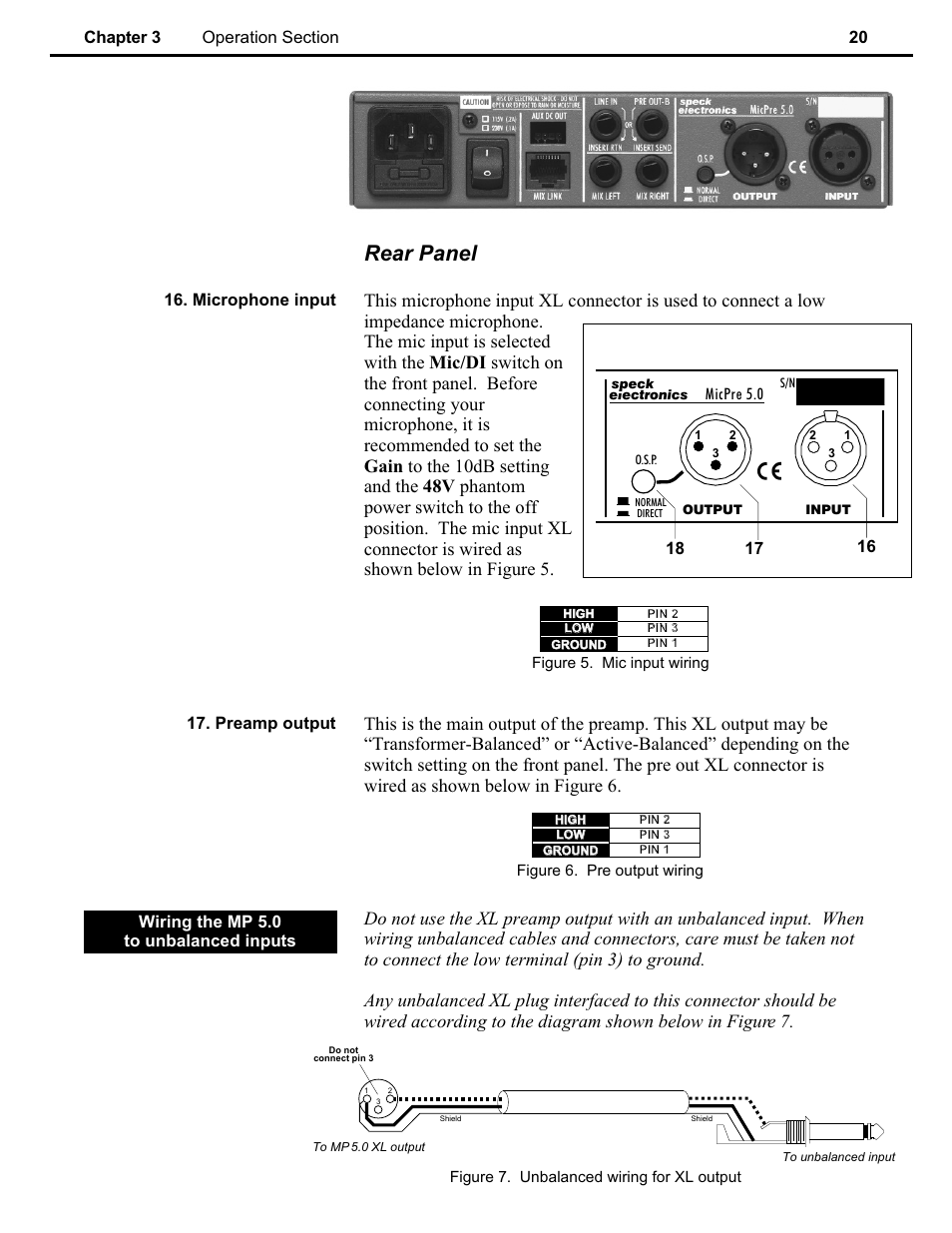 Ch 3, Rear panel, Microphone input 17. preamp output | Speck Electronics MicPre 5.0 User Manual | Page 26 / 35