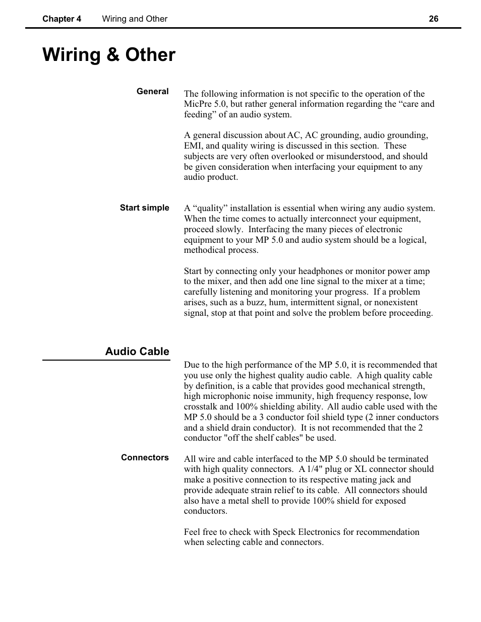 Ch 4, Wiring & other | Speck Electronics MicPre 5.0 User Manual | Page 32 / 35