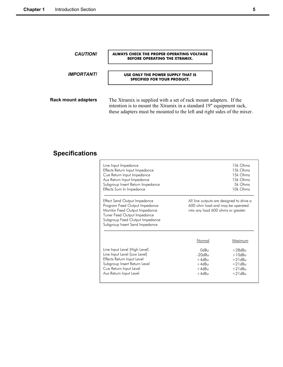 Specifications | Speck Electronics Xtramix User Manual | Page 10 / 56