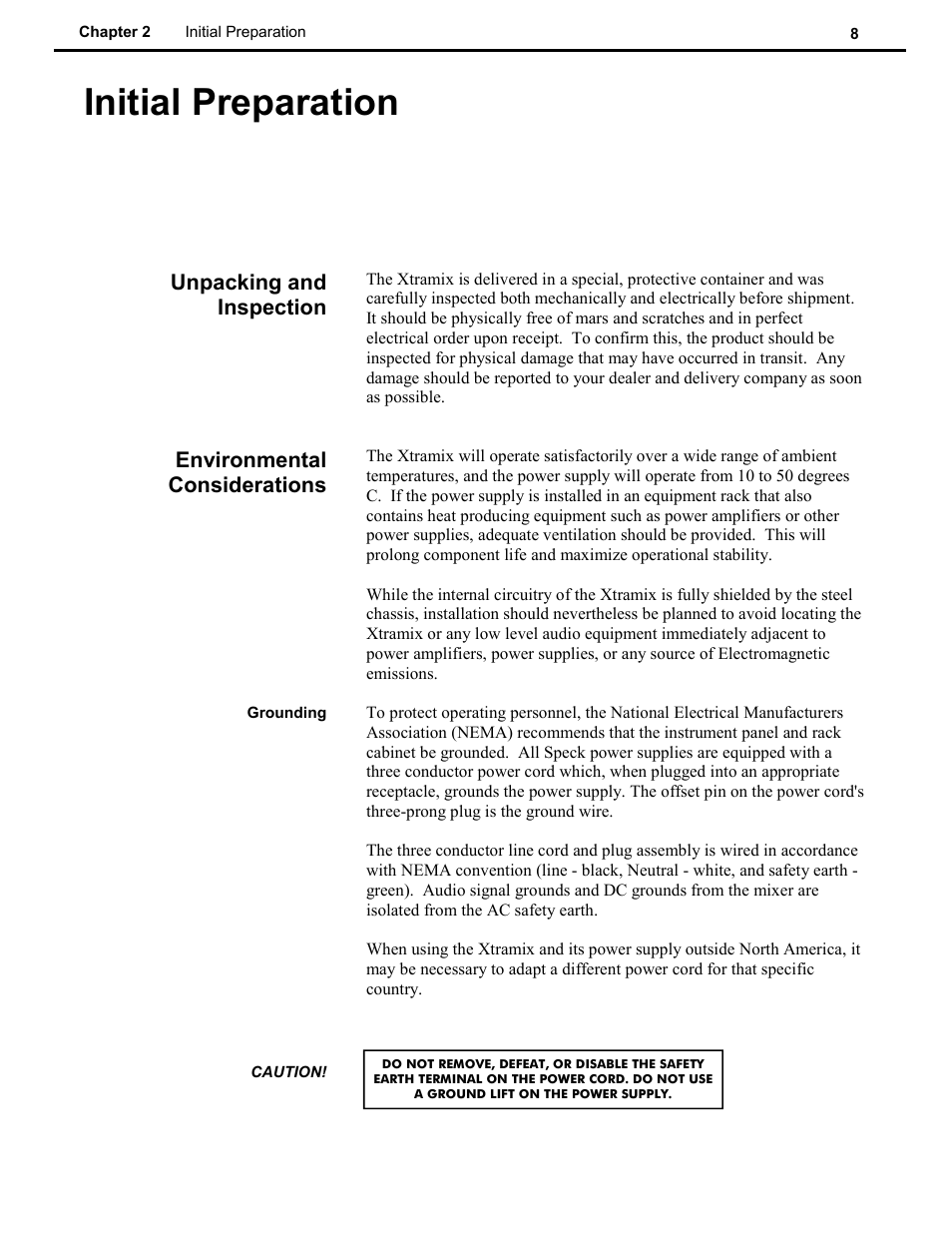 Initial preparation | Speck Electronics Xtramix User Manual | Page 12 / 56