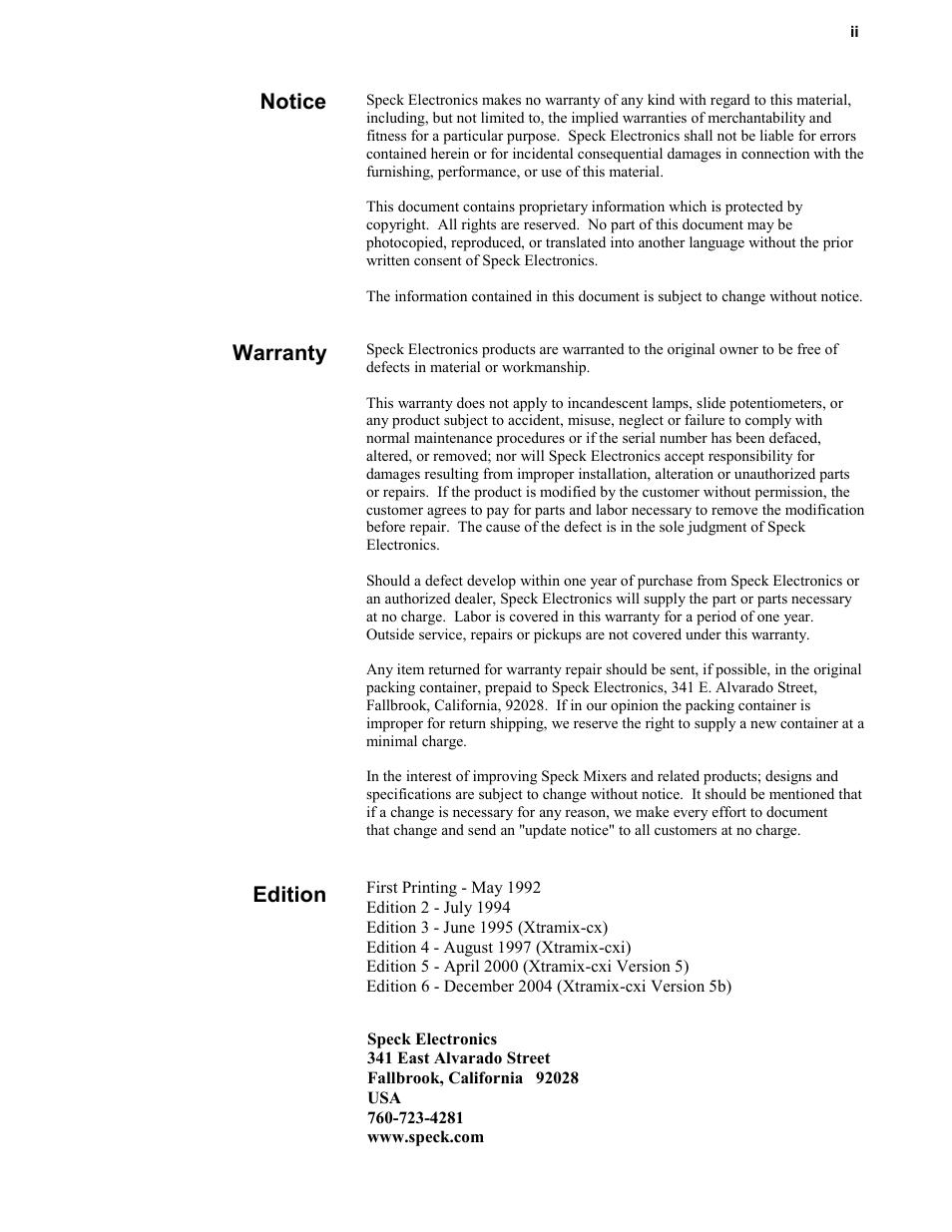 Speck Electronics Xtramix User Manual | Page 2 / 56