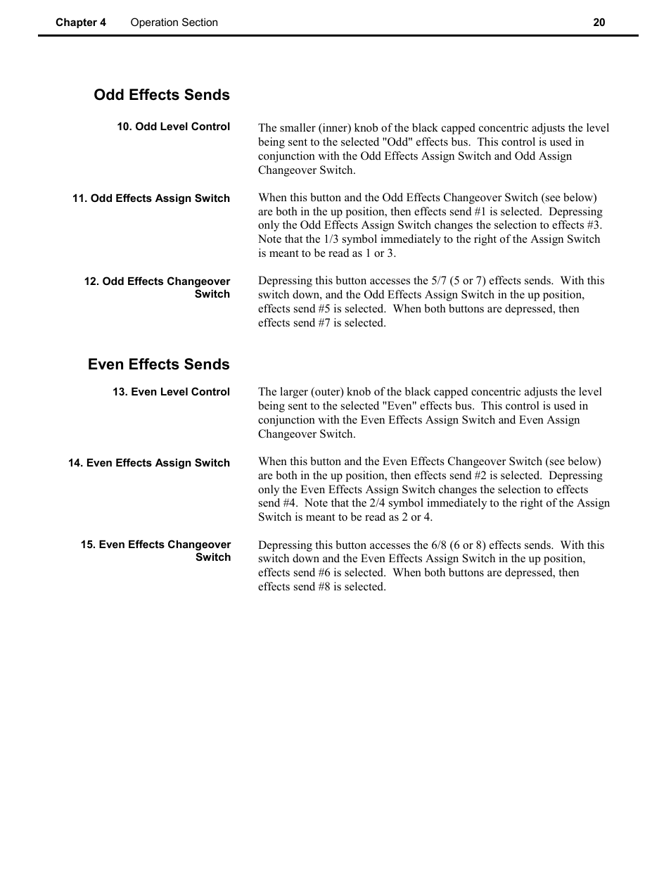 Odd effects sends, Even effects sends | Speck Electronics Xtramix User Manual | Page 25 / 56