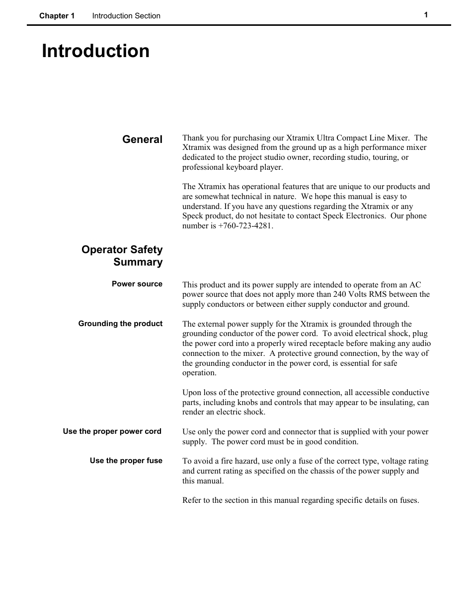 Introduction | Speck Electronics Xtramix User Manual | Page 6 / 56
